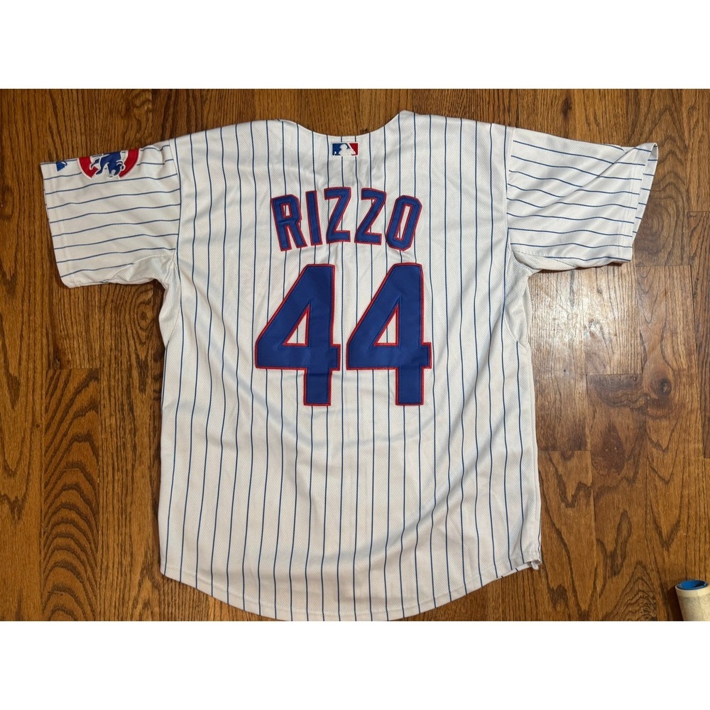Majestic Chicago Cubs Anthony Rizzo 44 Authentic Jersey White Pinstripe Size 44 - Picture 6 of 10